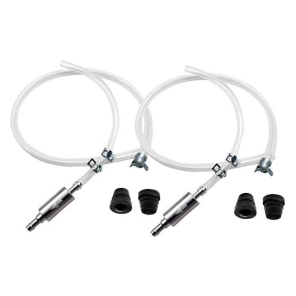 Brake bleeder hose kit: two hose assemblies with metal check valves and black grommets.
