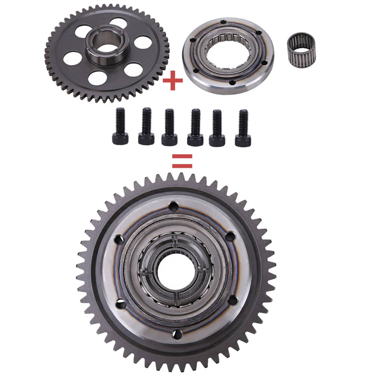 Starter clutch kit parts set: gear, one-way bearing, needle bearing, mounting screws