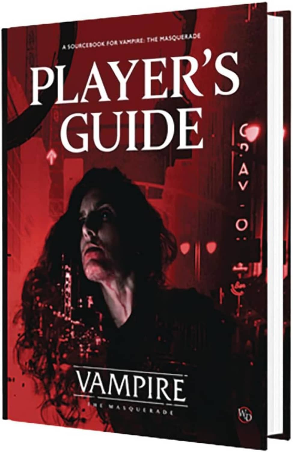 Hardcover Players Guide book front view with red Vampire artwork and vertical logo