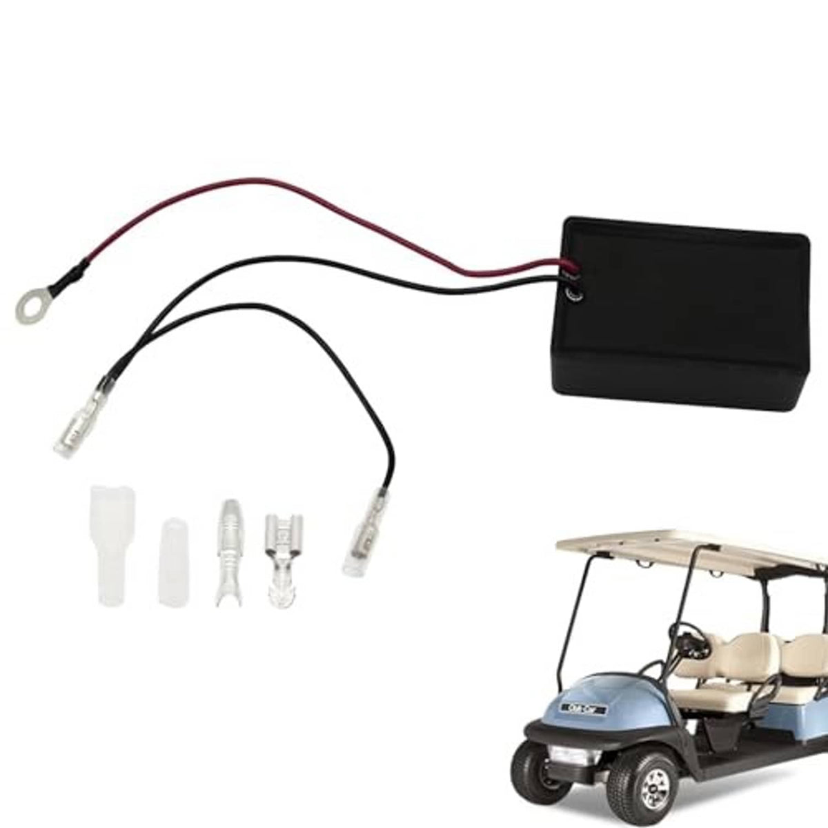RPM limiter control box with red-and-black wire harness and connectors