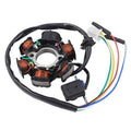 Ignition stator magneto coil assembly with 5-wire connector harness and multi-pole coils