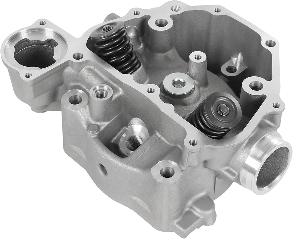 Silver cylinder head housing with valve springs, ports, and mounting holes