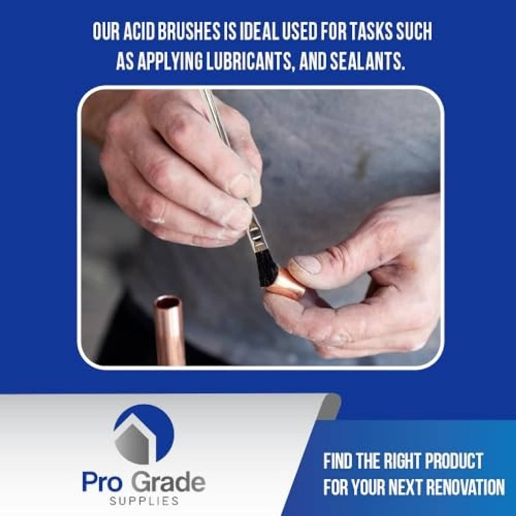 Acid flux brush applying liquid to metal with black bristle head and silver handle.