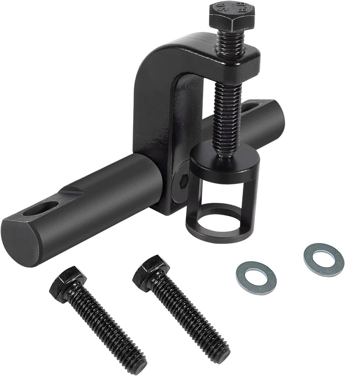 Black valve spring compressor tool kit clamp, handle bar, and included screws