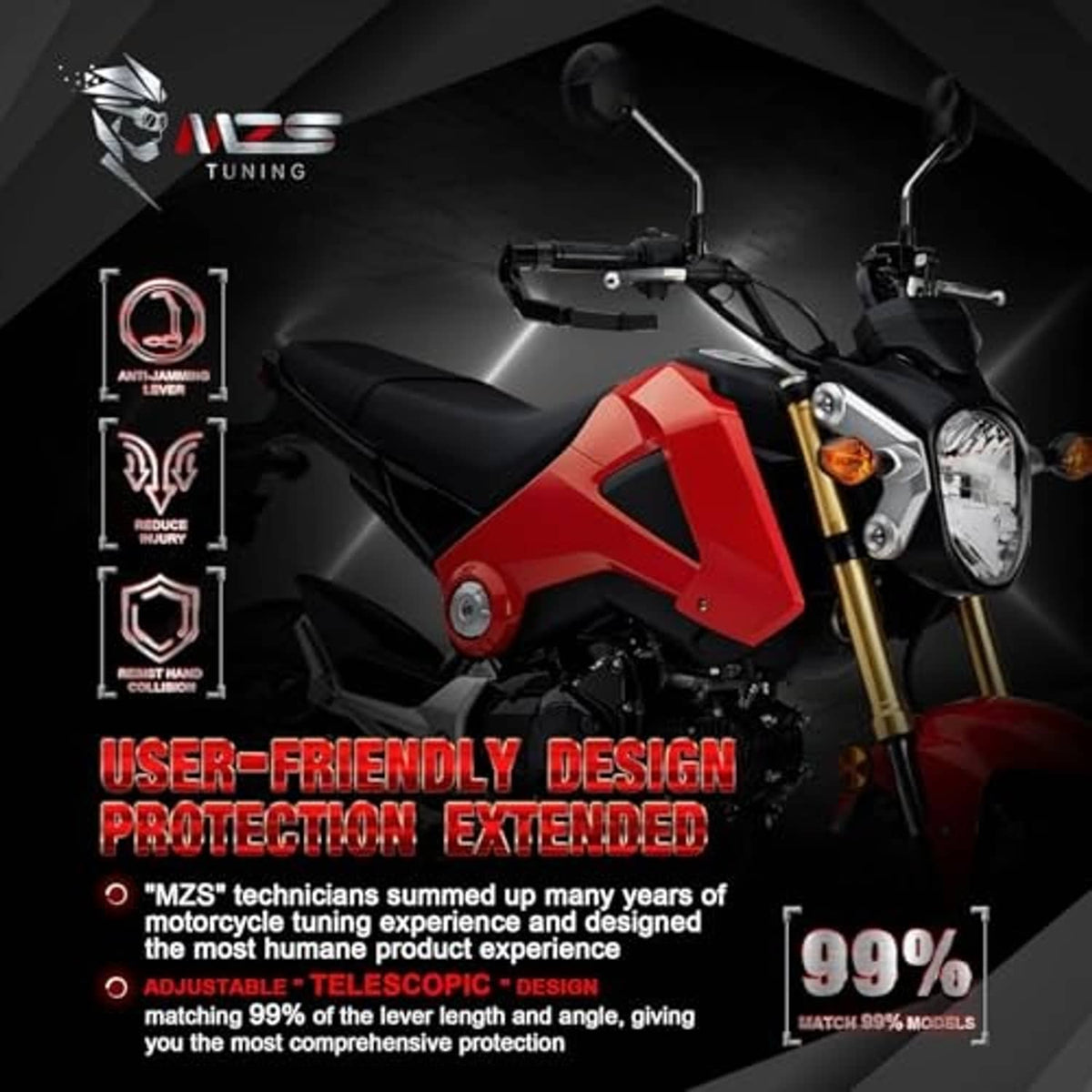 Motorcycle lever guard kit for clutch and brake levers, black protective design
