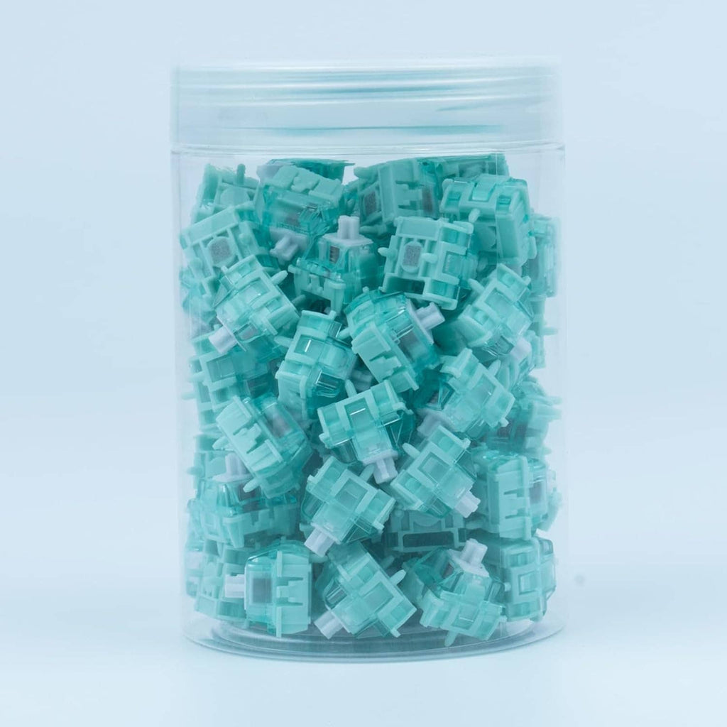 Set of linear magnetic keyboard switches, mint-clear housings in plastic jar