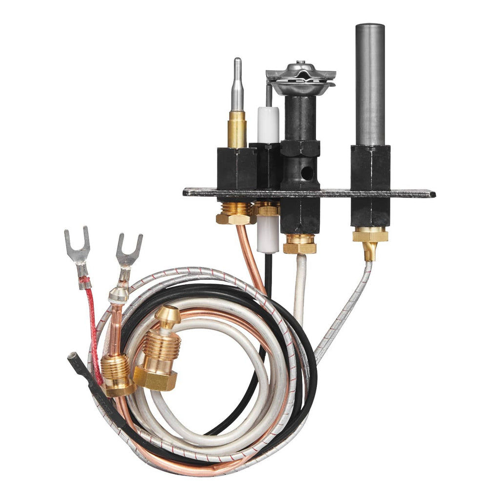 Gas pilot assembly with manifold, copper tubing, ignition parts, and wiring harness