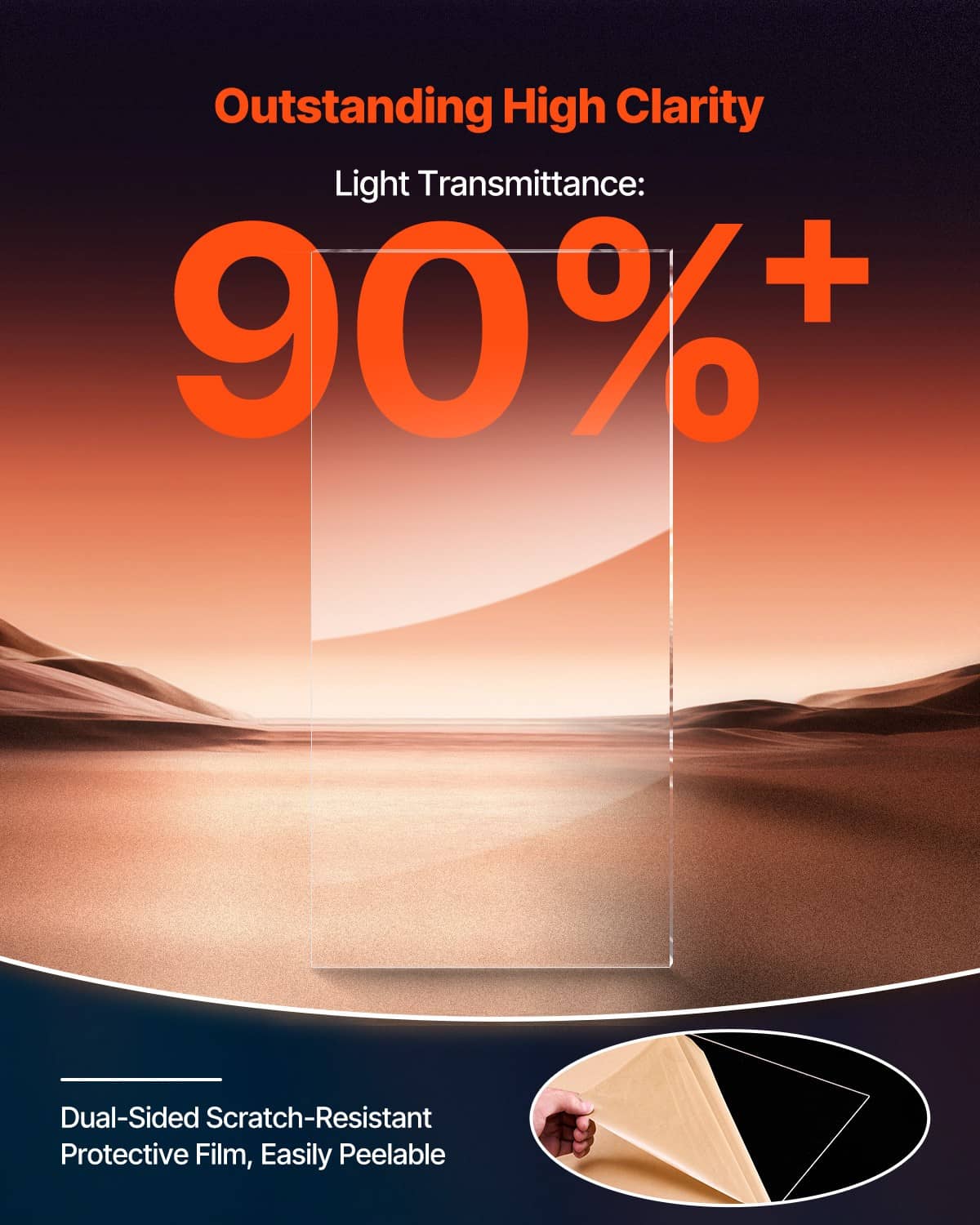 Transparent acrylic panel with light passing through, tall rectangular sheet.