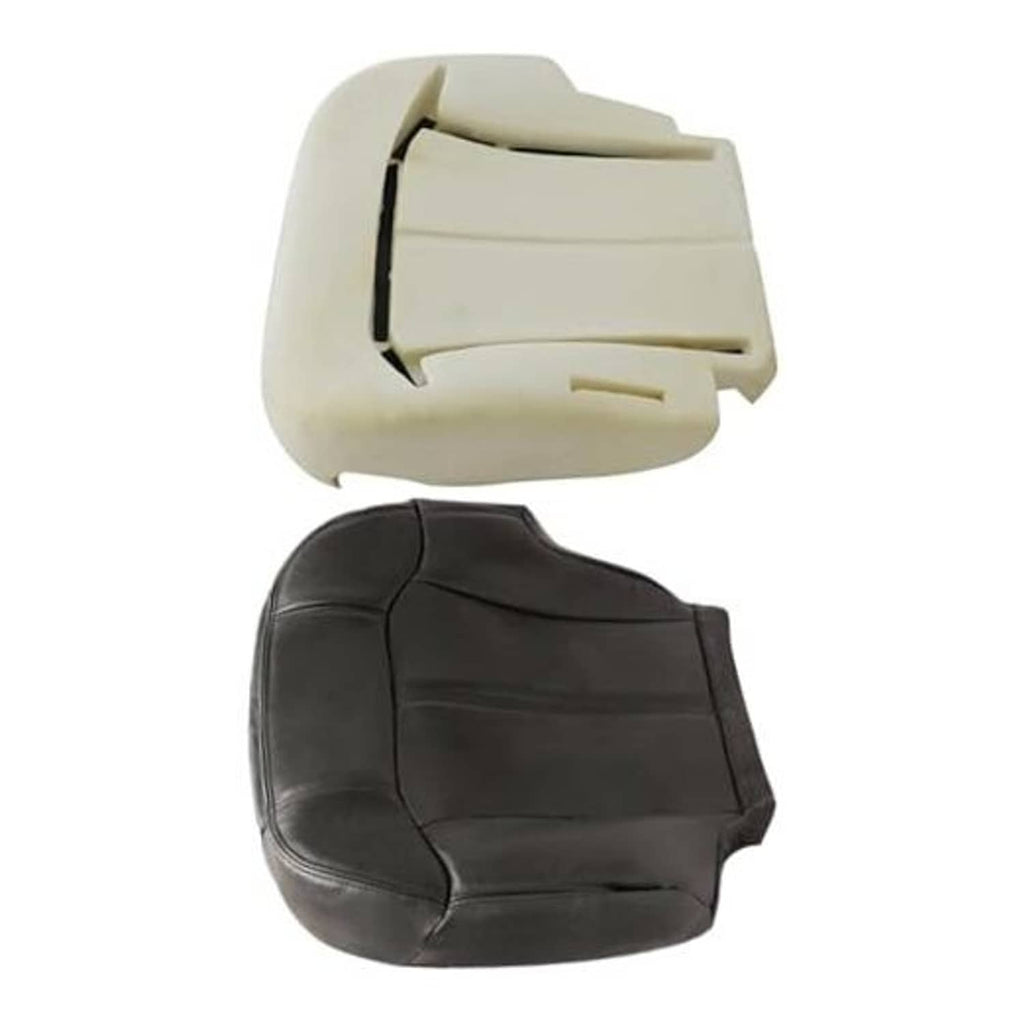 Front driver-side seat bottom cover with foam cushion, dark gray leather-look