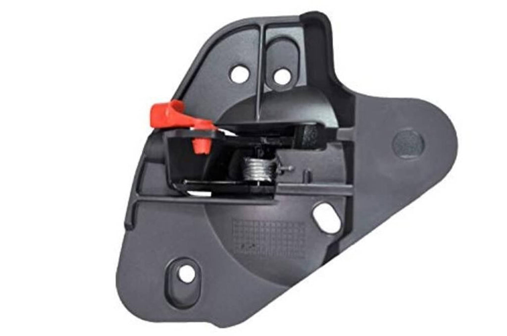 Black interior door handle showing latch mechanism and spring, front left driver side