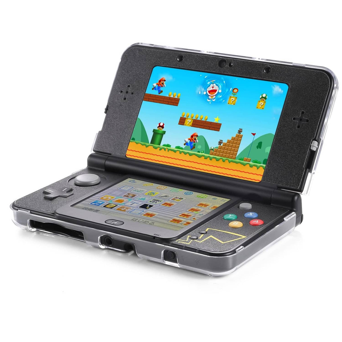 VSEER 3DS hard shell case opened, with clear front cover and dark back shell