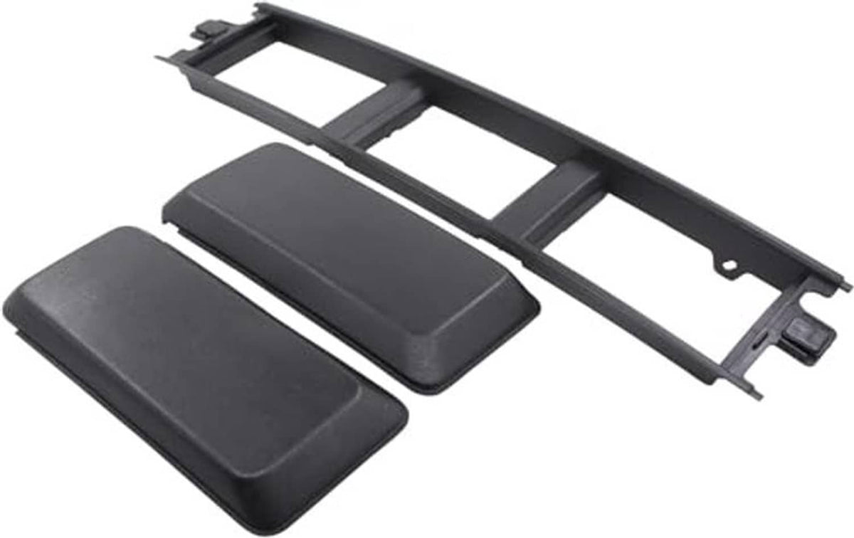 Set of black front bumper grille insert trim pieces, including two end covers and a frame