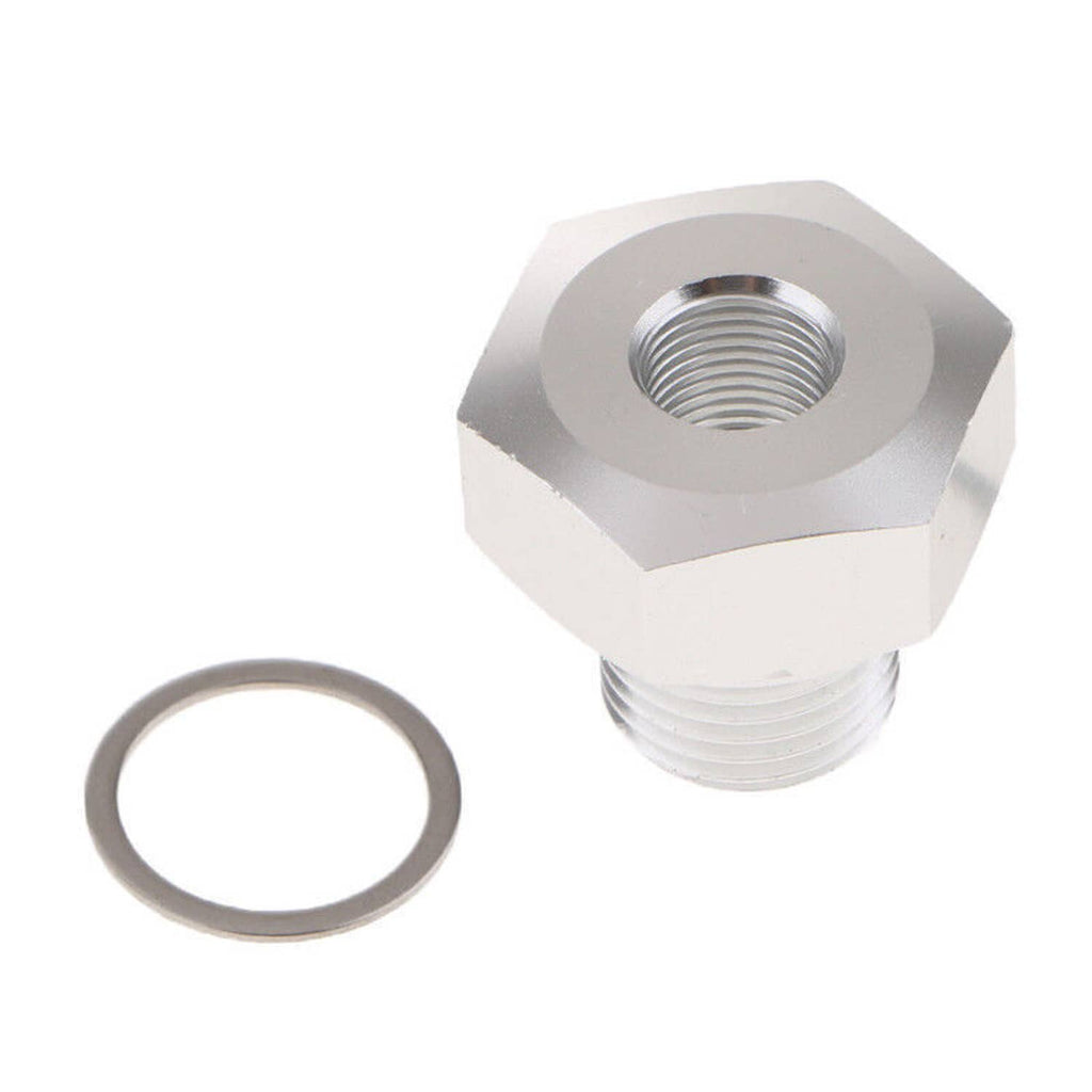 Oil pressure sensor adapter with M16x1.5 male thread port, hex body, includes gasket
