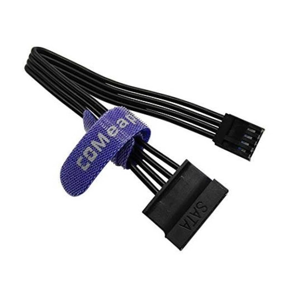 Black 4-pin floppy drive FDD to SATA power adapter cable with ribbed ribbon lead
