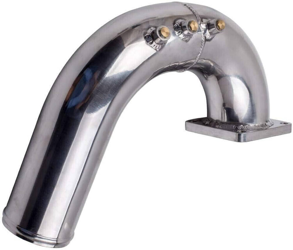 Stainless steel intake elbow tube with mounting bracket and fasteners