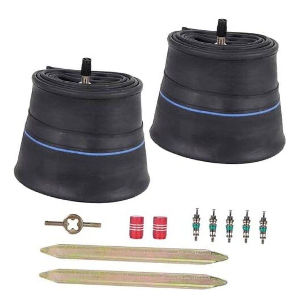 2-pack motorcycle inner tubes with TR4 valves, blue stripe, plus valve tool and tire levers