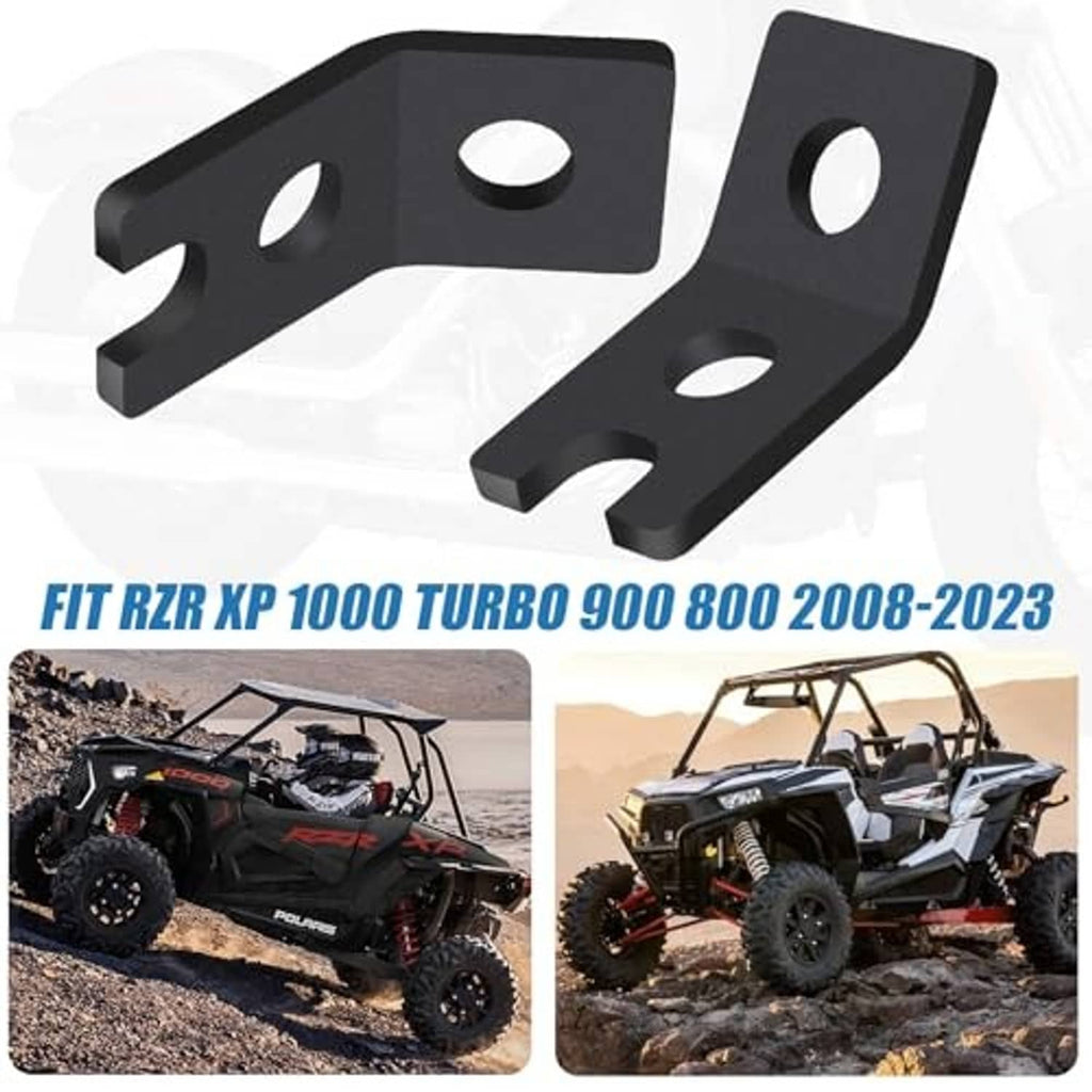 Two black metal light bar brackets with oval slots and circular mounting holes