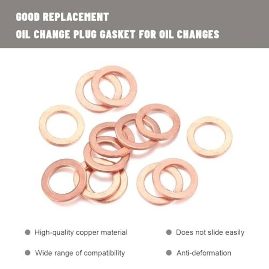 Copper oil change drain plug gasket rings, assorted quantity shown