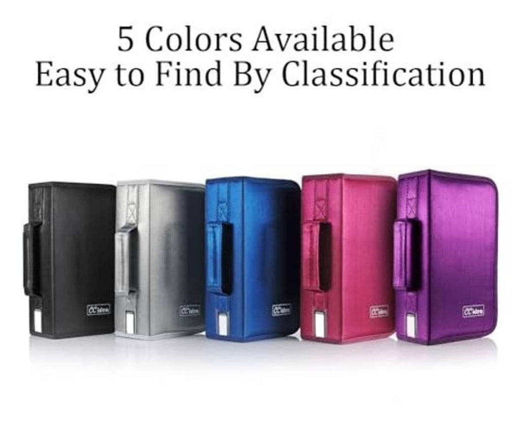 Set of zippered DVD/CD storage cases in multiple colors, side-by-side