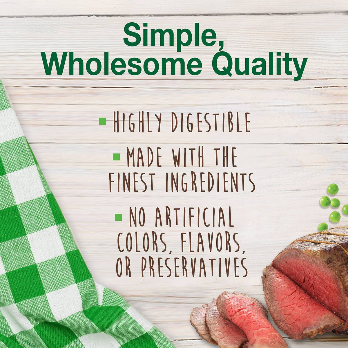 Natural dog chew package with text callouts and red meat illustration