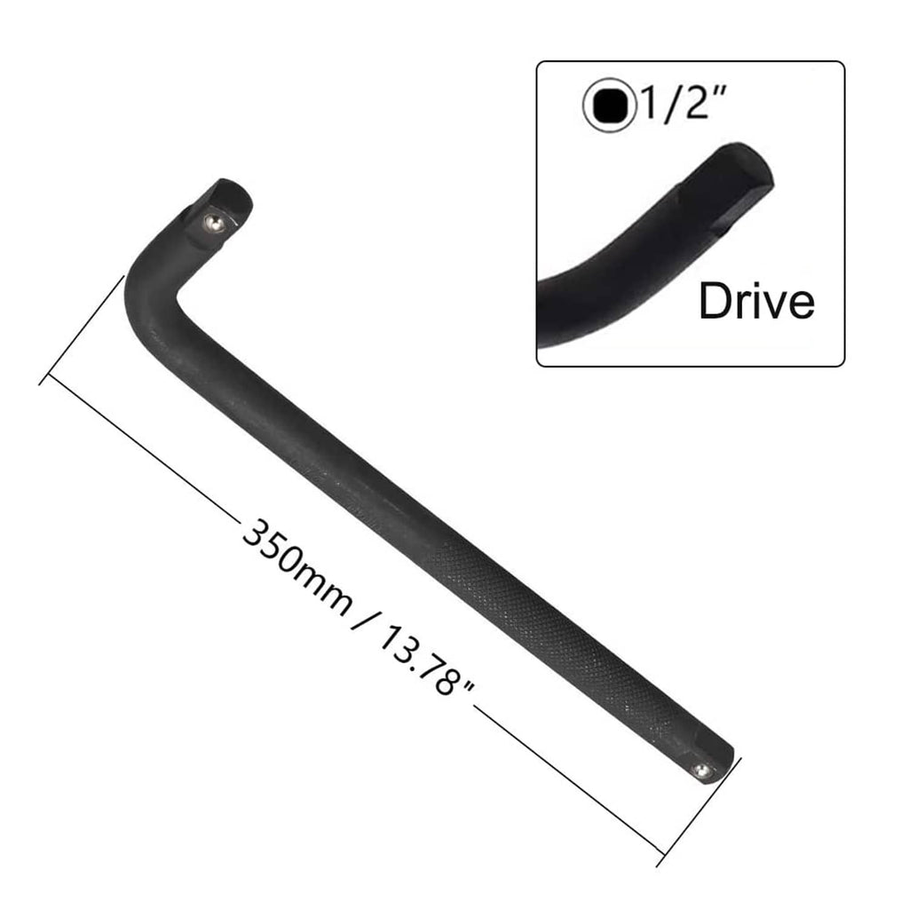 1/2-inch drive L-shaped socket wrench, 350 mm length, square end, black handle