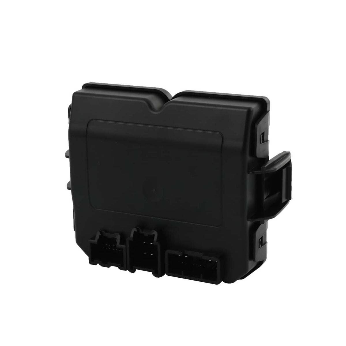 Rear liftgate control module rear view with bottom multi-pin connectors and side tab
