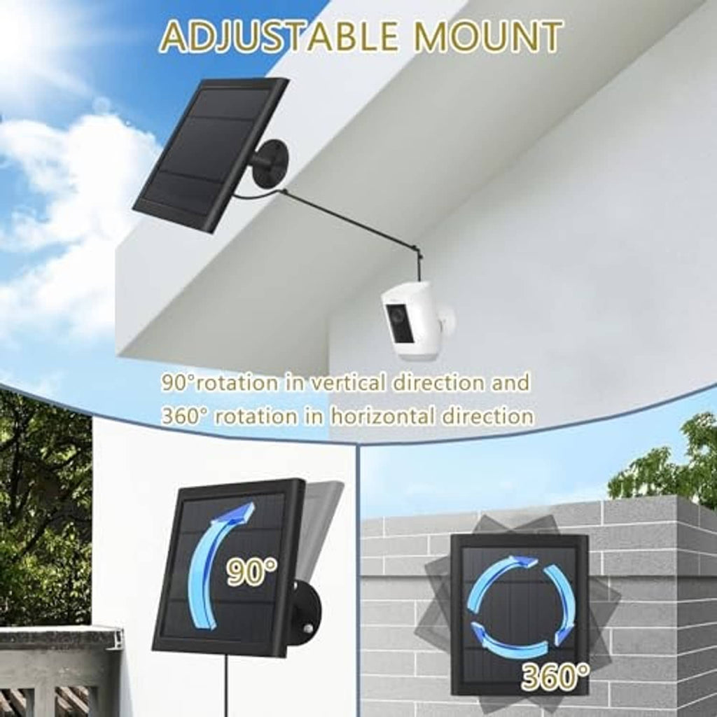 Adjustable solar panel mount with connected cable for outdoor spotlight camera