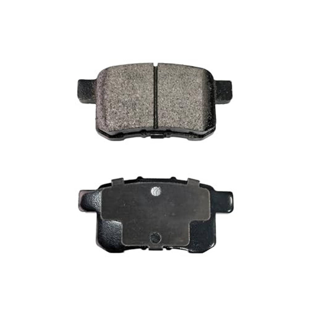 Ceramic disc brake pads, single gray pad with dark backing plate and side clips