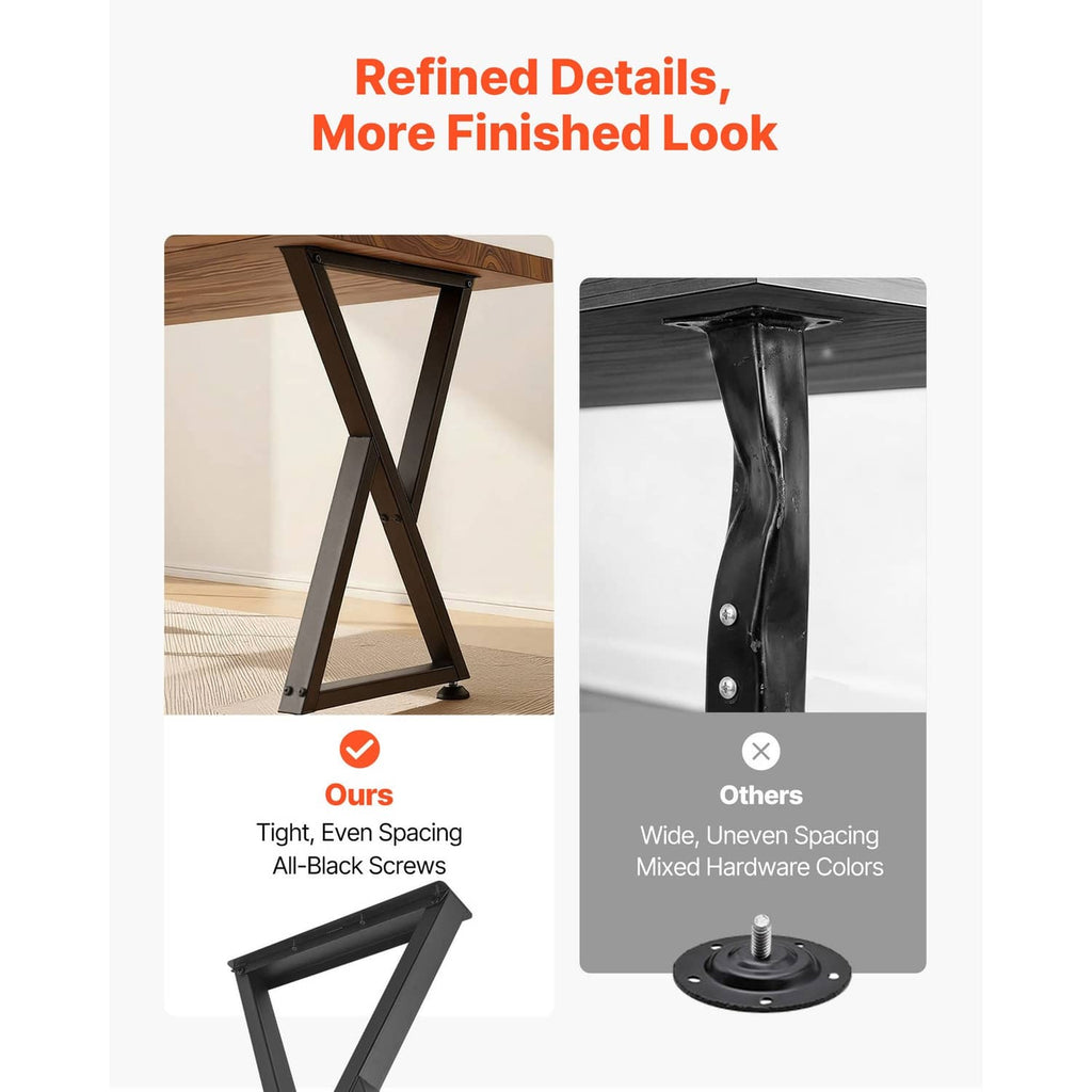Black X-frame table leg with tight spacing and flat top mounting plate detail