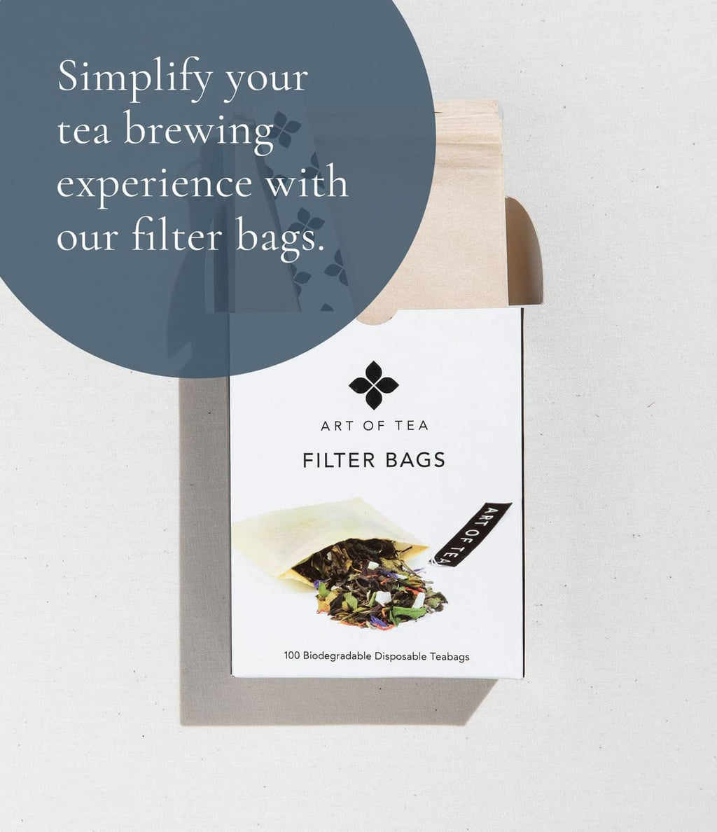 Filter bags tea package with ART OF TEA branding and sachet icon