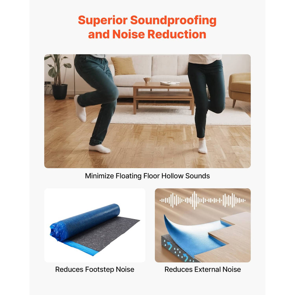 Blue floor underlayment roll with dark core for sound dampening under flooring