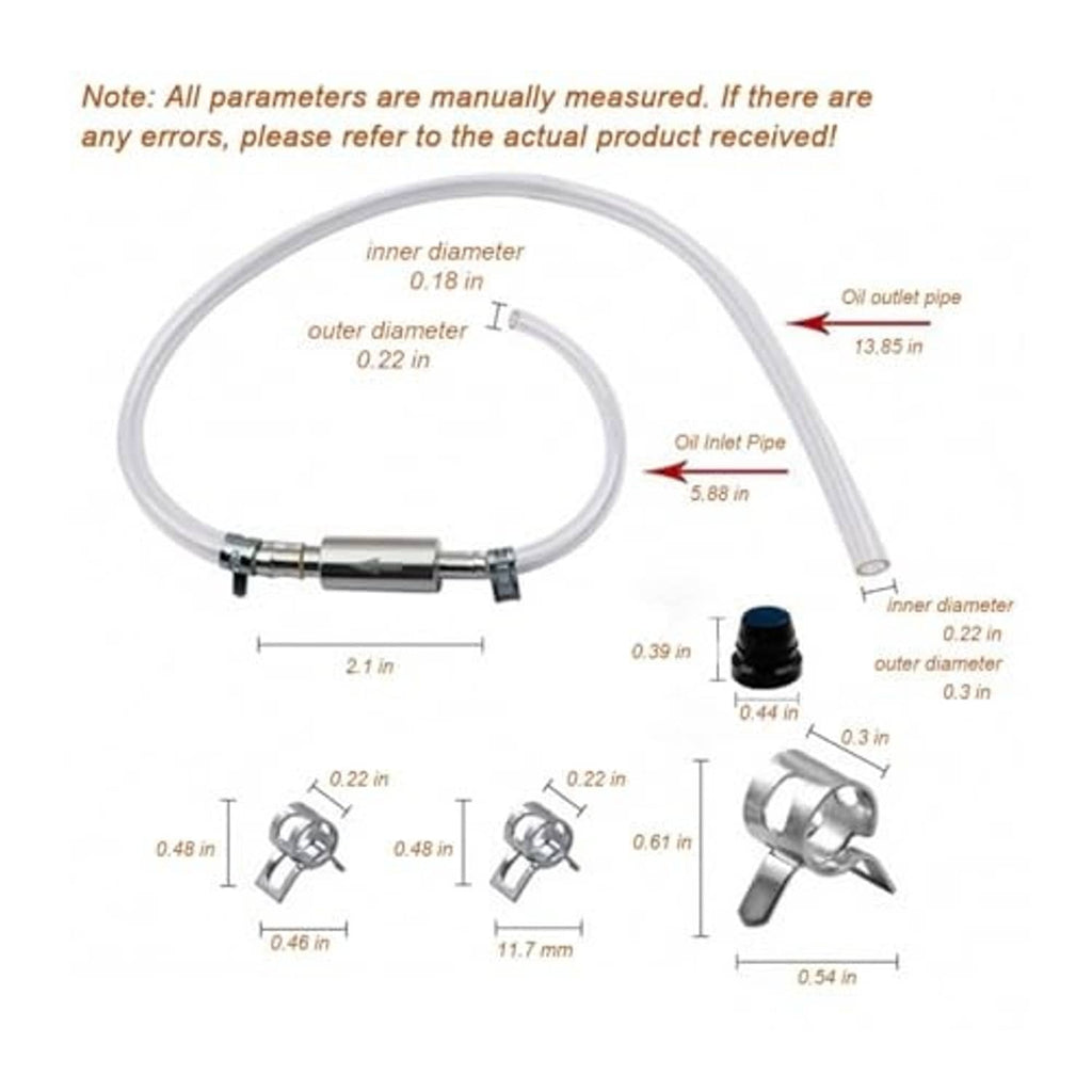 Brake bleeder hose kit diagram with inner/outer diameter measurements and connector fittings