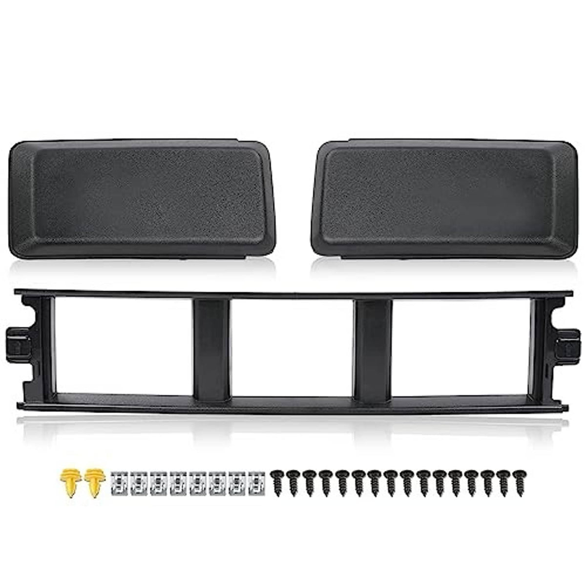 Front bumper lower grille trim panel set, textured black covers and fasteners