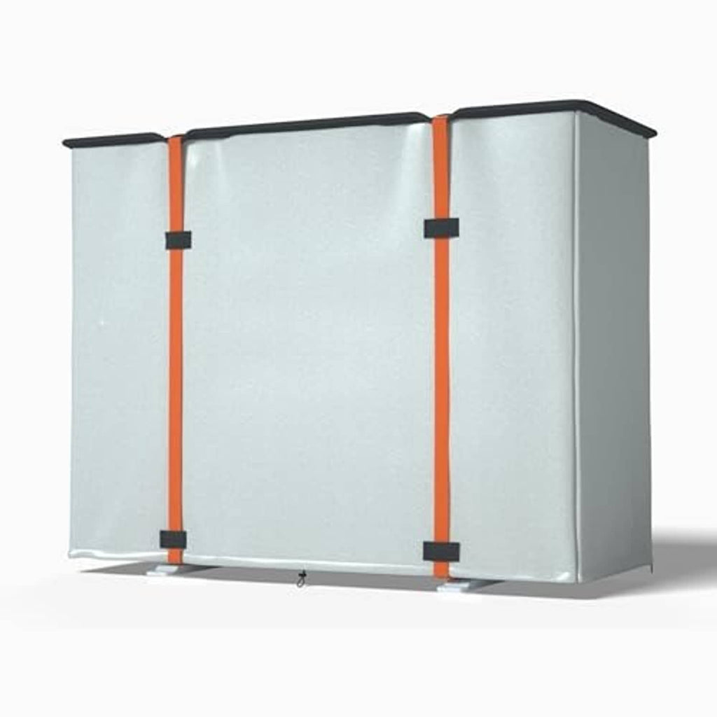 Rectangular mini split air conditioner cover, light gray with orange vertical straps and black trim