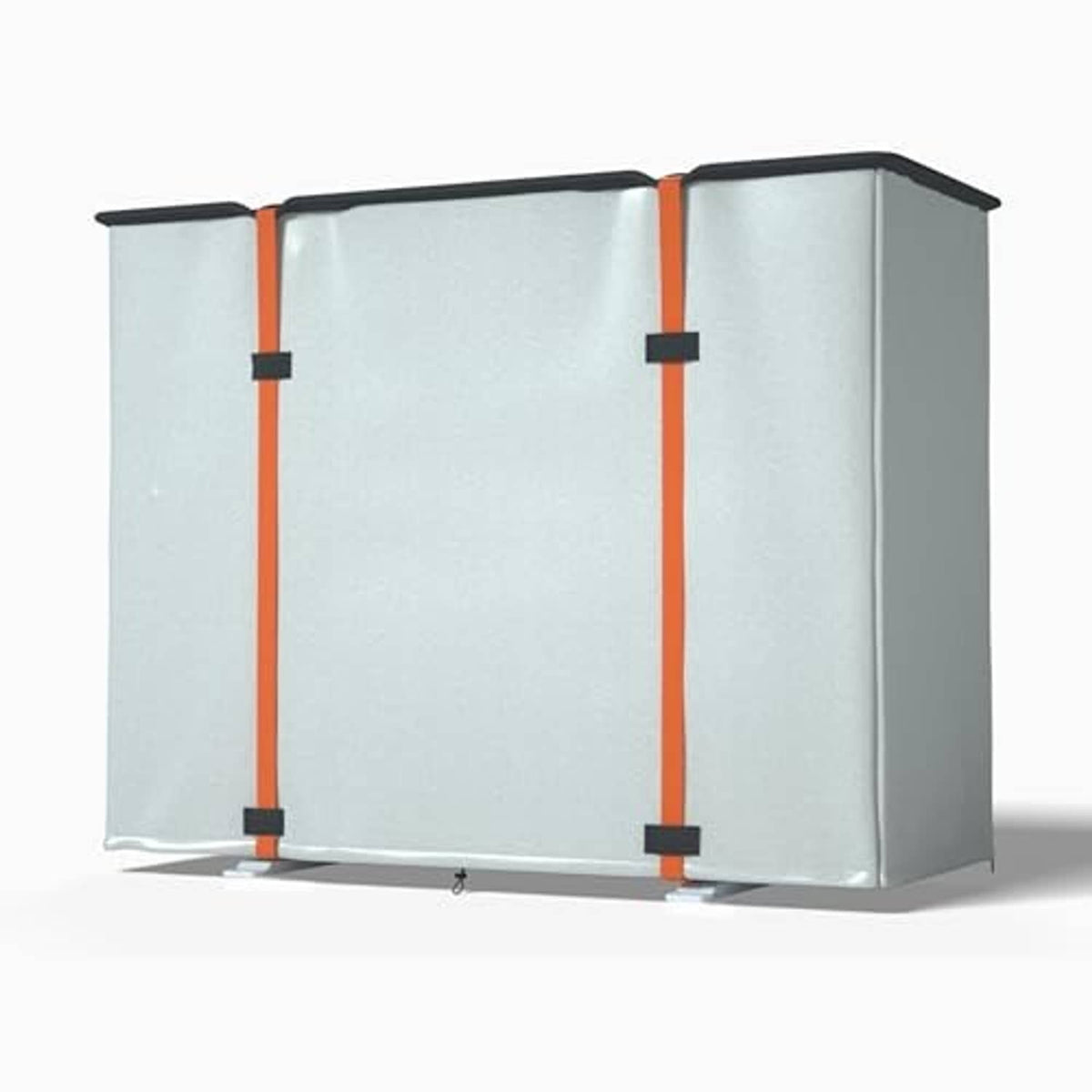 Rectangular mini split air conditioner cover, light gray with orange vertical straps and black trim