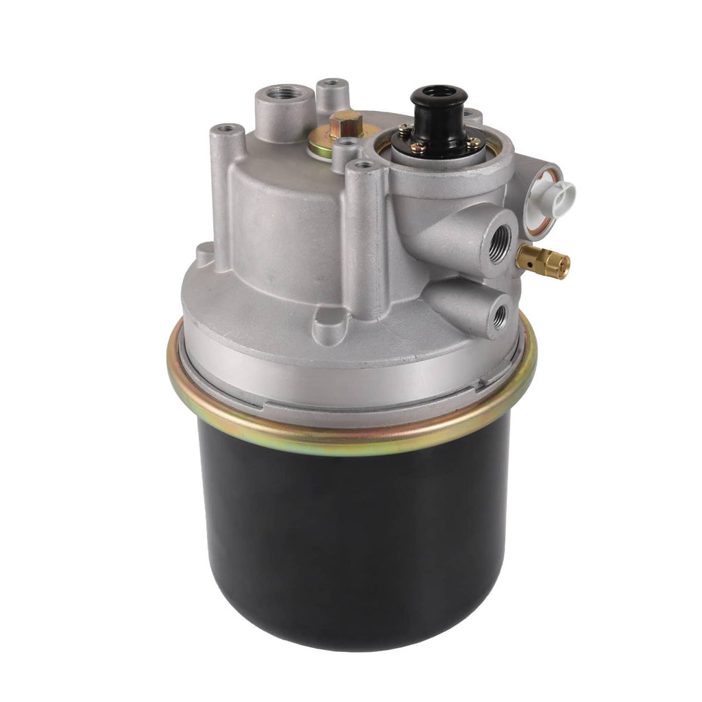 Air dryer valve assembly with black reservoir and silver top module with wiring ports