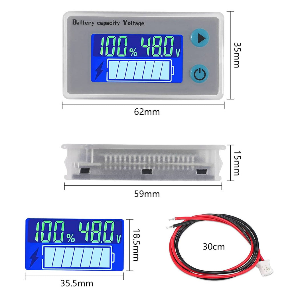LCD battery monitor with size guide and red wire lead set