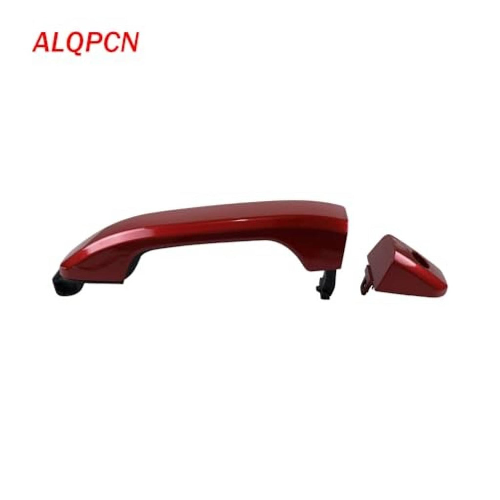 Red exterior door handle with small matching bezel and attachment clips
