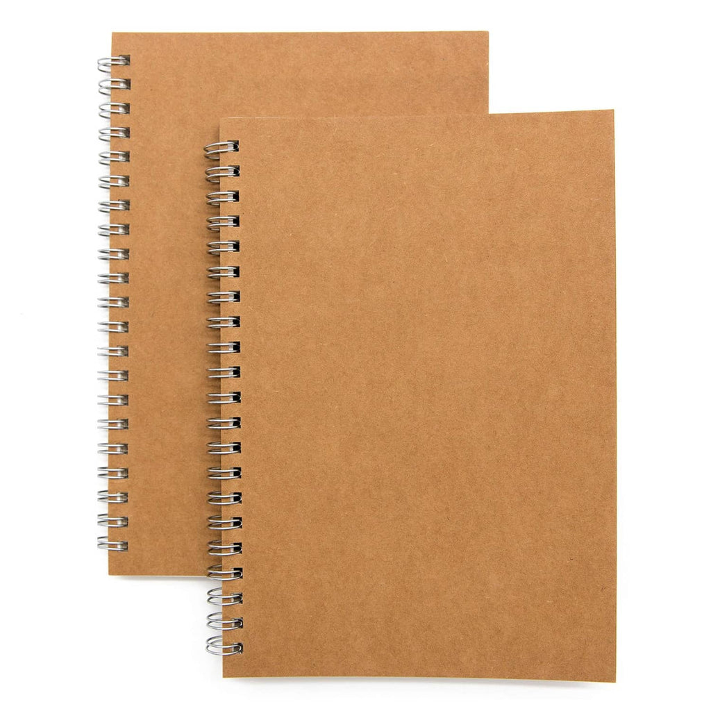 Kraft brown spiral notebook journal set with blank pages, soft cover, wire binding.