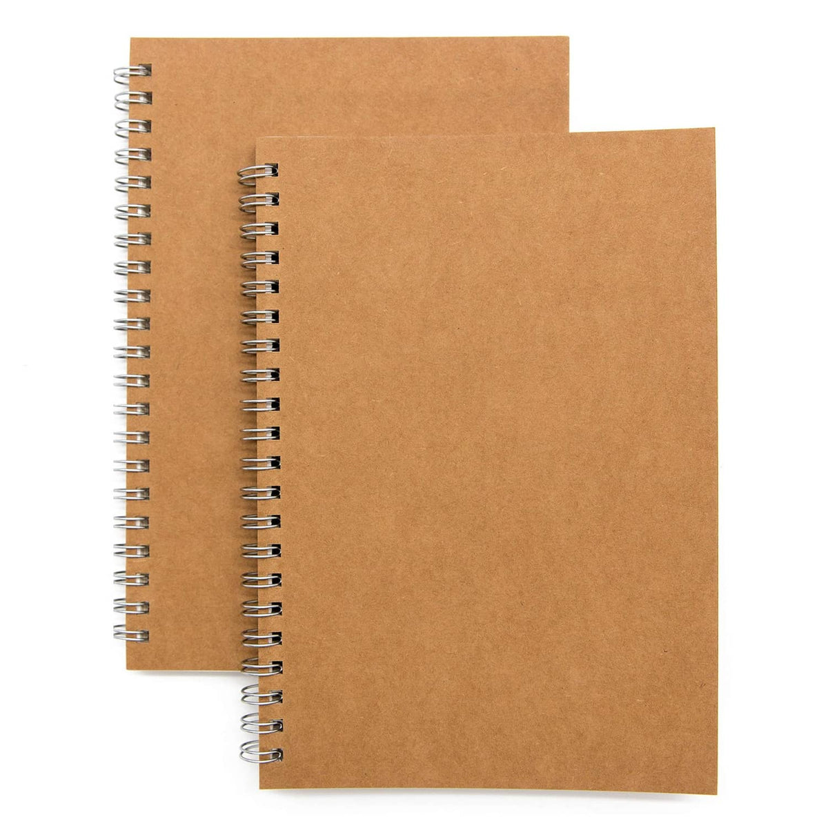 Kraft brown spiral notebook journal set with blank pages, soft cover, wire binding.