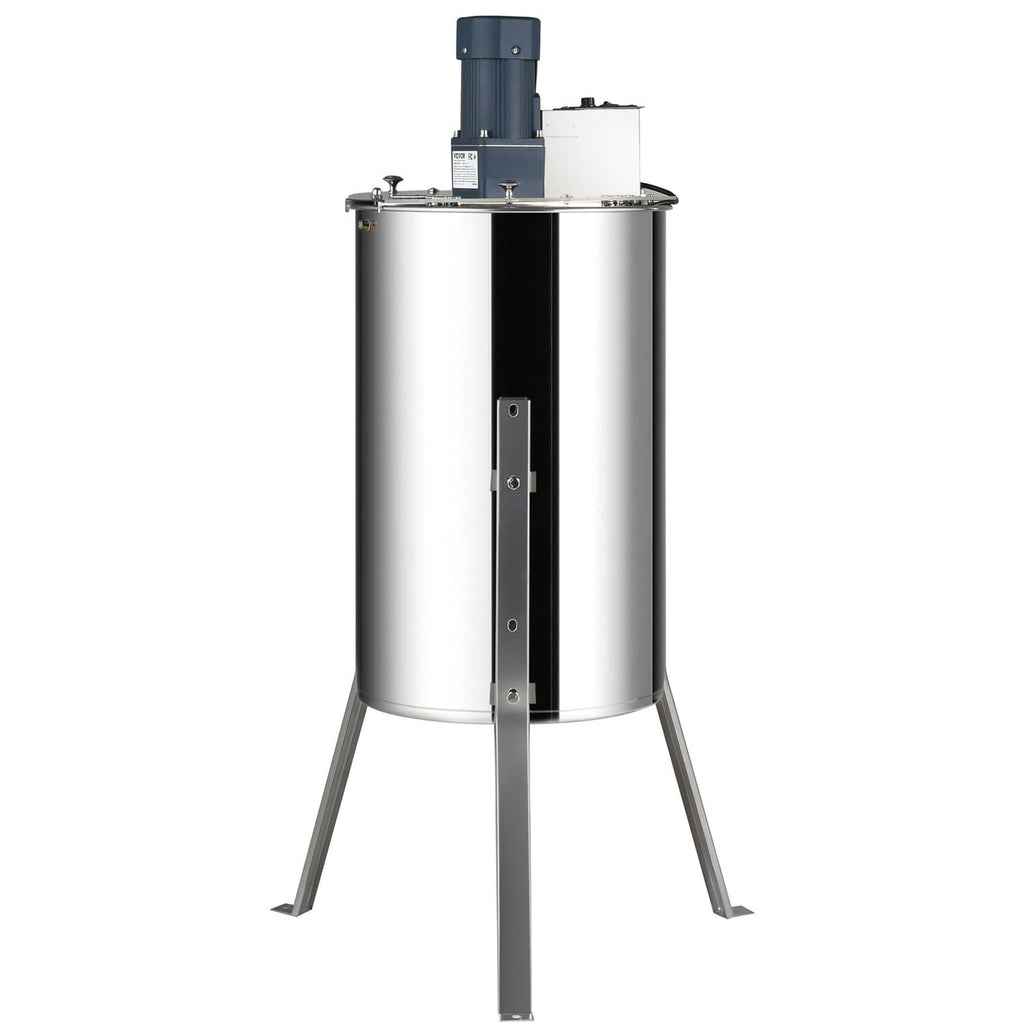 Stainless steel electric honey extractor with stand and cylindrical drum, 2/4 frames capacity