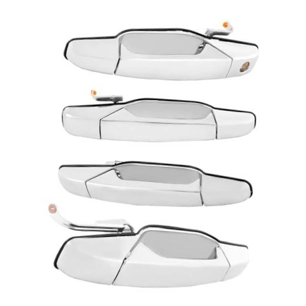 Silver chrome exterior door handle set with lever, front and side views