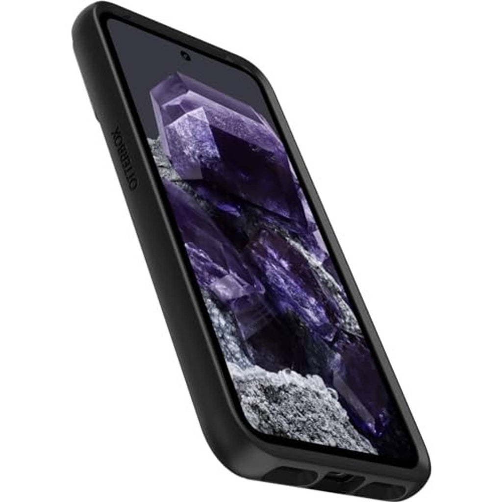 Black Google Pixel 8 phone case with slim profile and protected screen edges