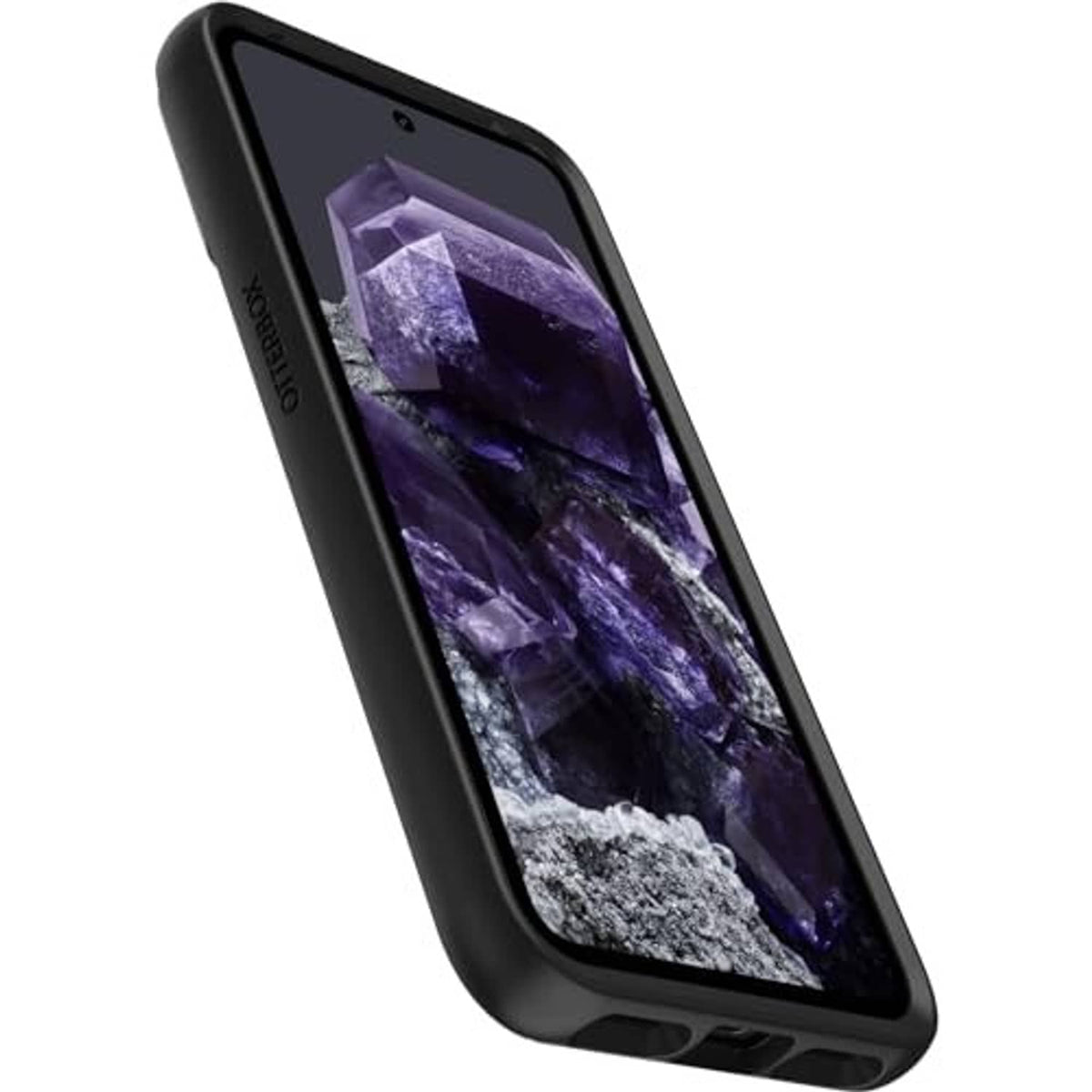 Black Google Pixel 8 phone case with slim profile and protected screen edges