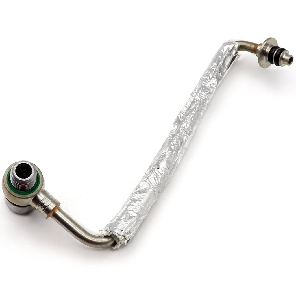 U-shaped turbo oil feed pipe tube with foil insulation and two threaded connection ends