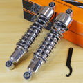 Chrome rear motorcycle lowering shock absorbers with springs, two-piece set