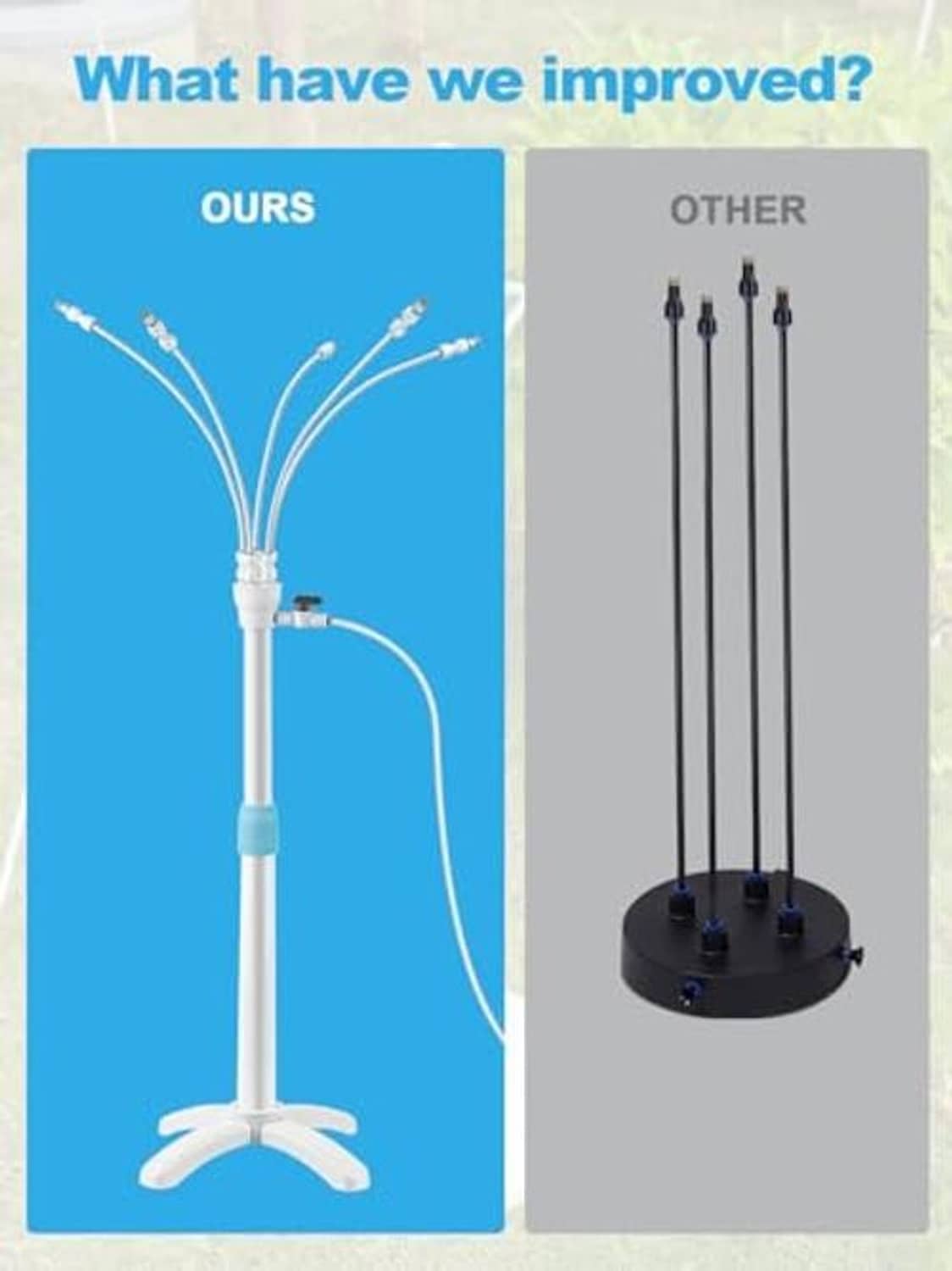 Outdoor misting pole with multi-branch nozzle lines and round base stand