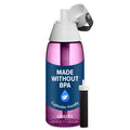 Orchid purple hard-sided filtering water bottle with white flip top and carrying handle