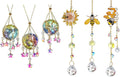 Gold honeycomb bee and sunburst crystal suncatcher ornaments with dangling star charms