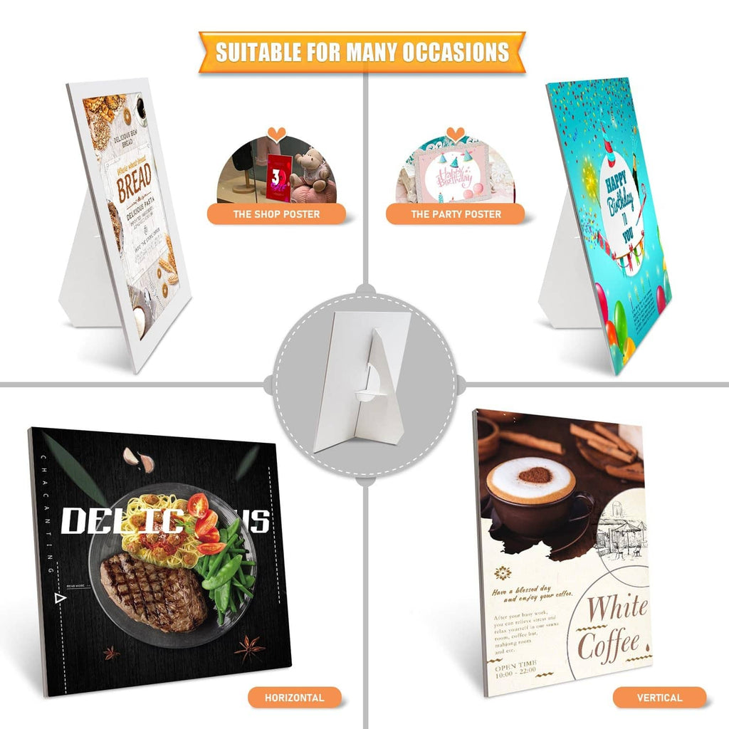 Archival-grade white cardboard easel backs for posters with simple peel-and-apply